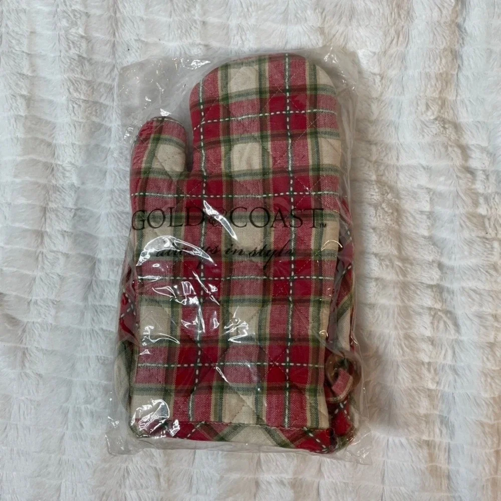 Gold Coast Plaid Oven Mitt Kitchen Utensil Holiday Baking Cooking‎ NWT